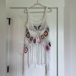 handmade crotchet colorful tie front vest